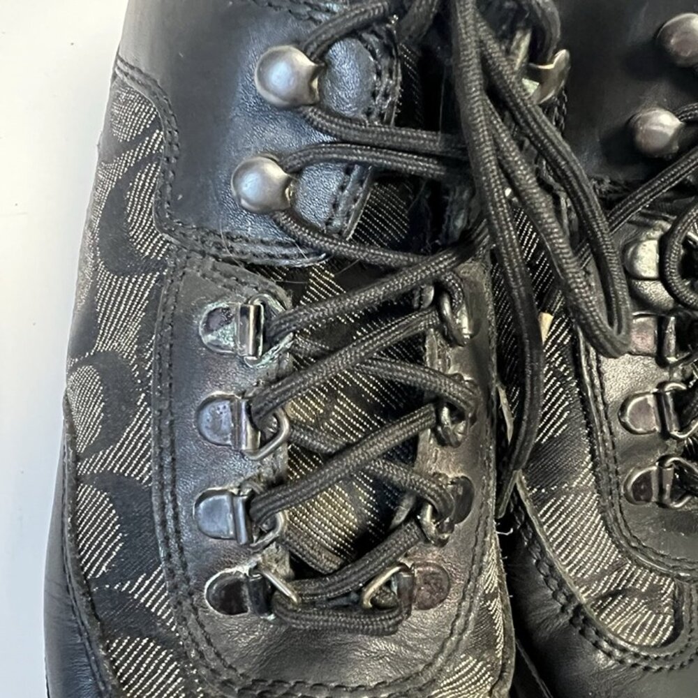 VTG Coach Women’s 7.5 Black Leather Monogram Hiking‎ Boots Chunky Gorpcore Y2K - Picture 6 of 11